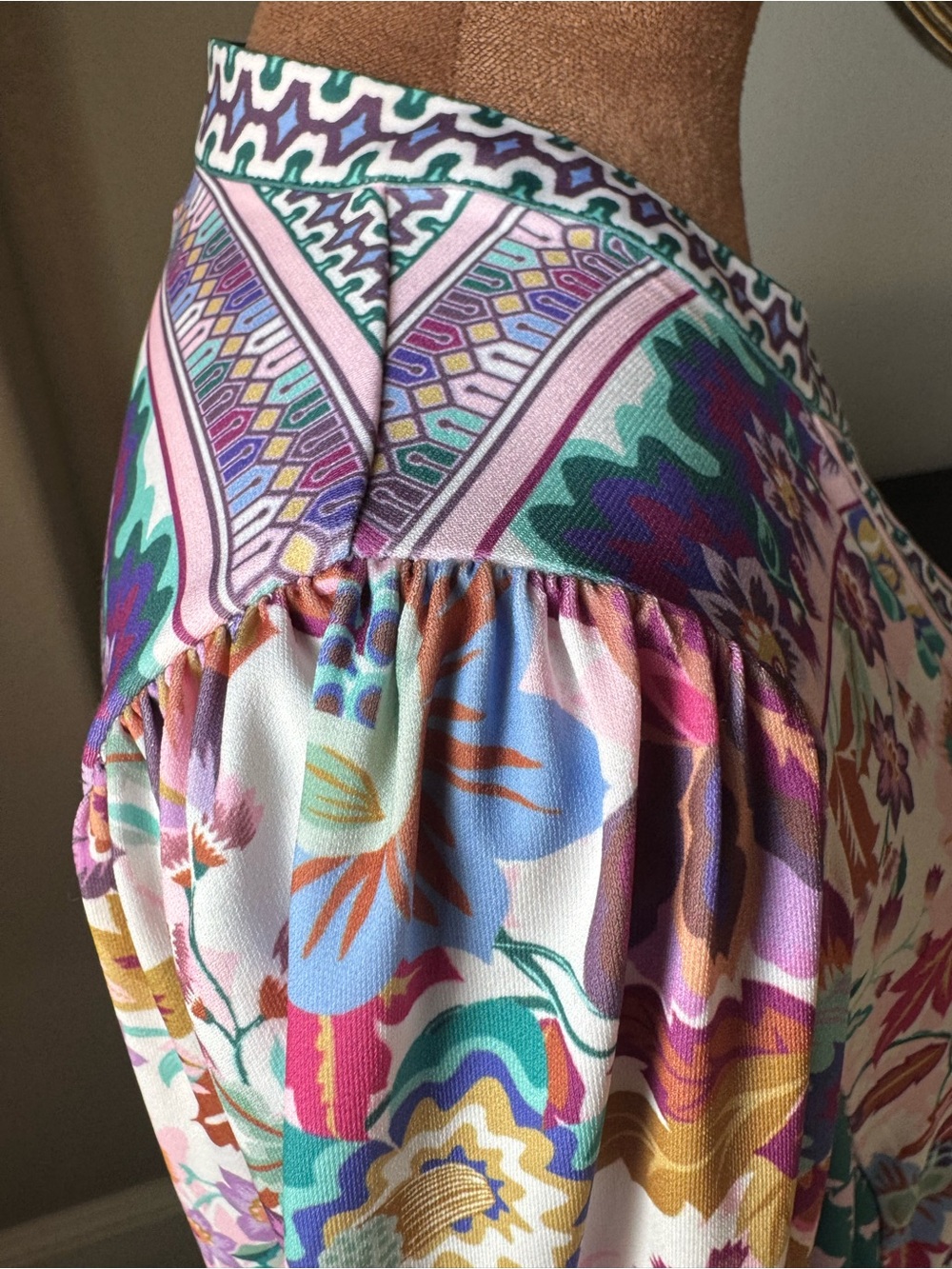 Hale Bob NWOT Floral Tiered Jersey Mini Dress Multicolor Boho Long Sleeve L - Picture 10 of 13
